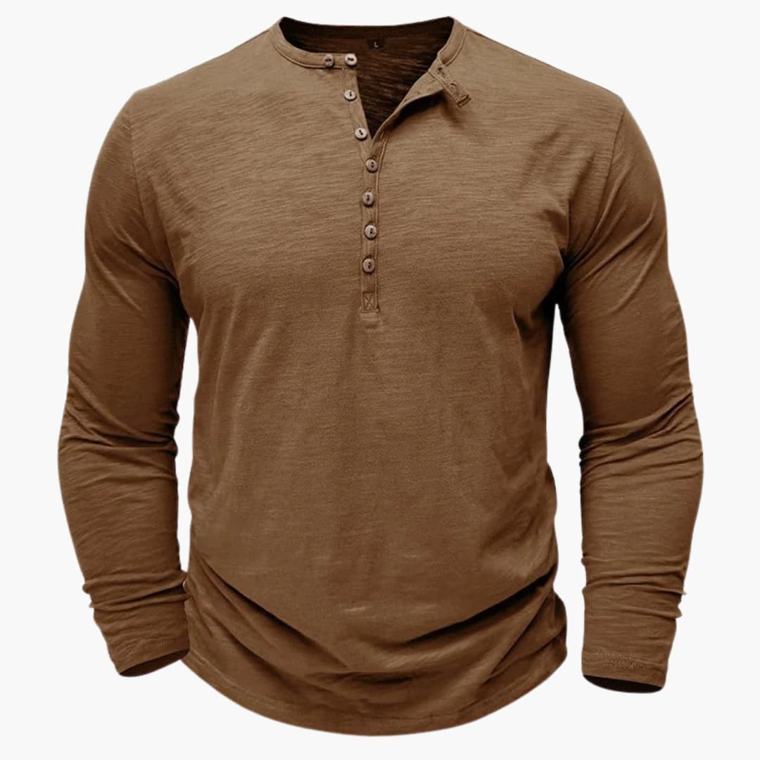 Chemise henley homme manches longues avec patte de boutonnage