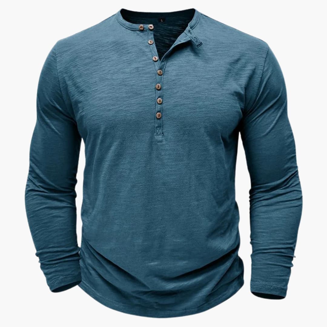 Chemise henley homme manches longues avec patte de boutonnage