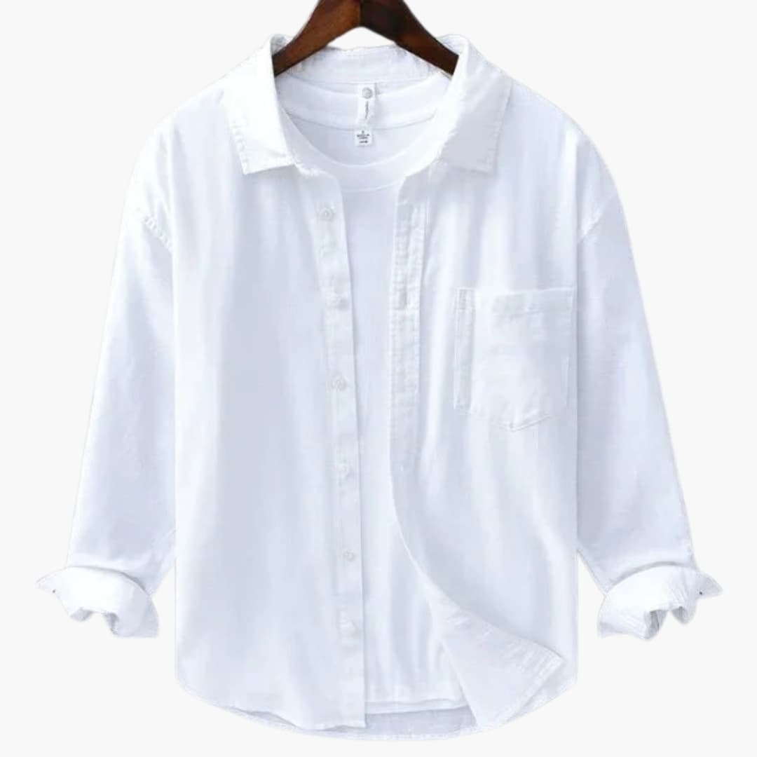 Chemise homme à manches longues avec col traditionnel et fermeture boutonnée