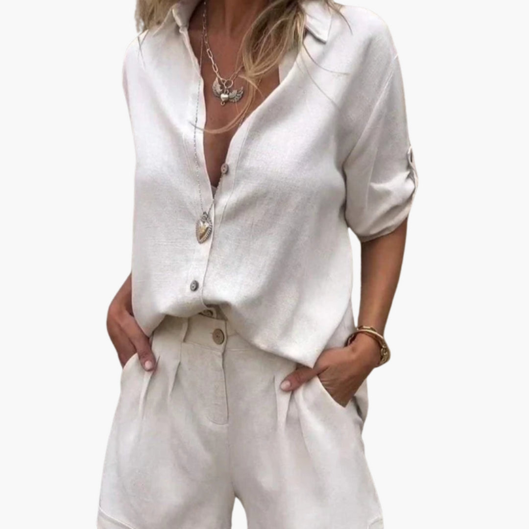 Combinaison Femme Manches Courtes avec Patte Boutonnée