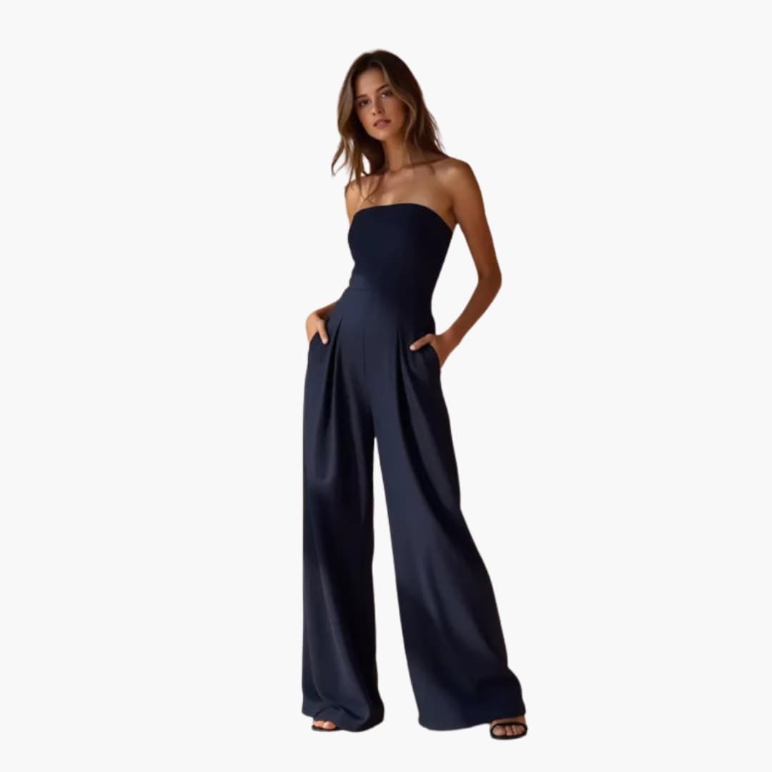 Elegante zomerjumpsuit voor dames zonder bandjes en met wijde broek
