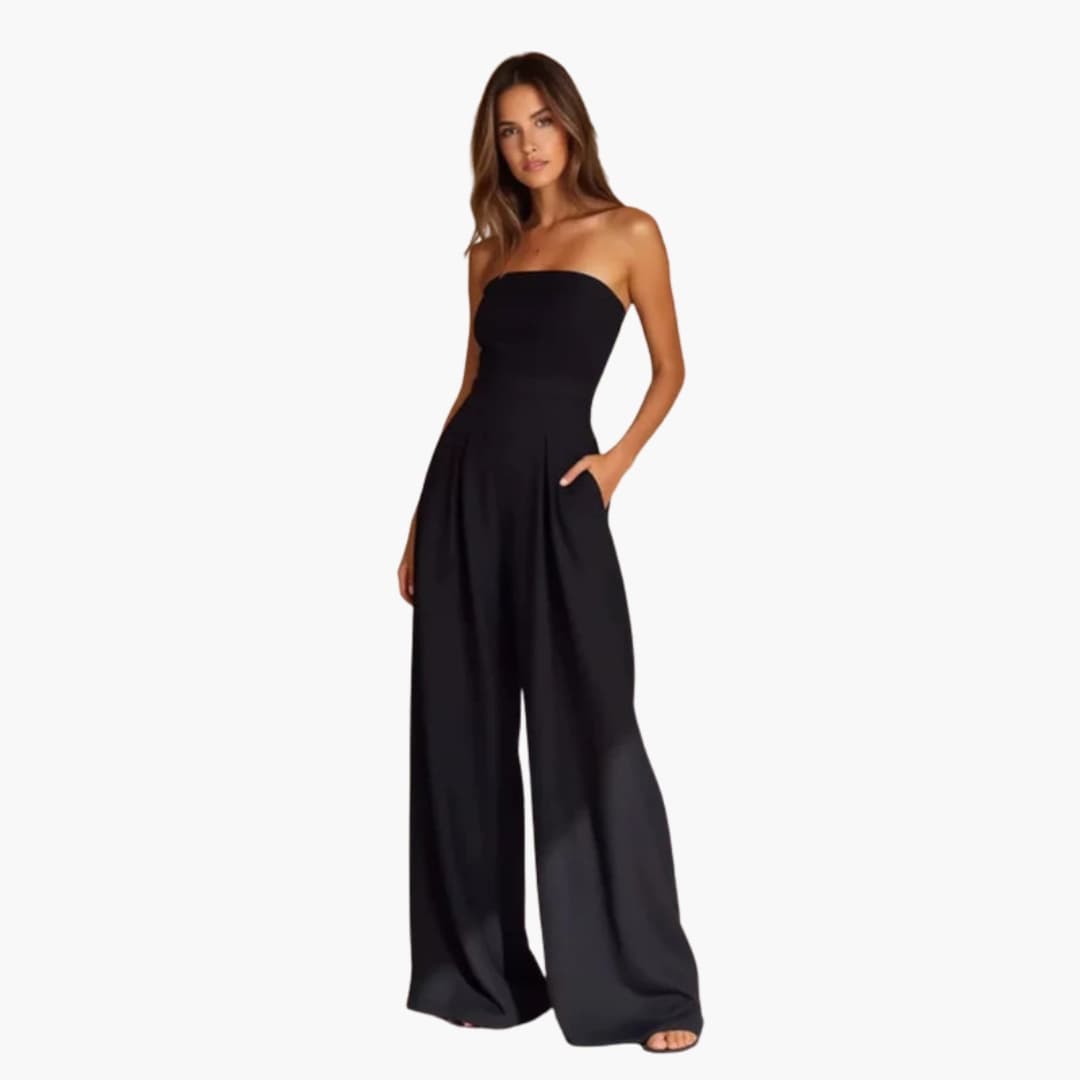 Elegante zomerjumpsuit voor dames zonder bandjes en met wijde broek