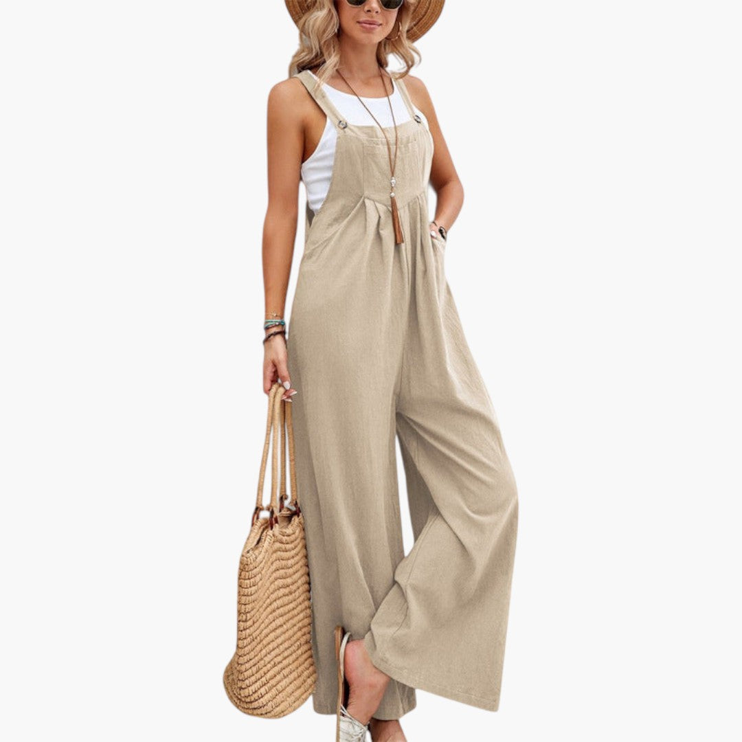 Combinaison femme à bretelles et jambes larges