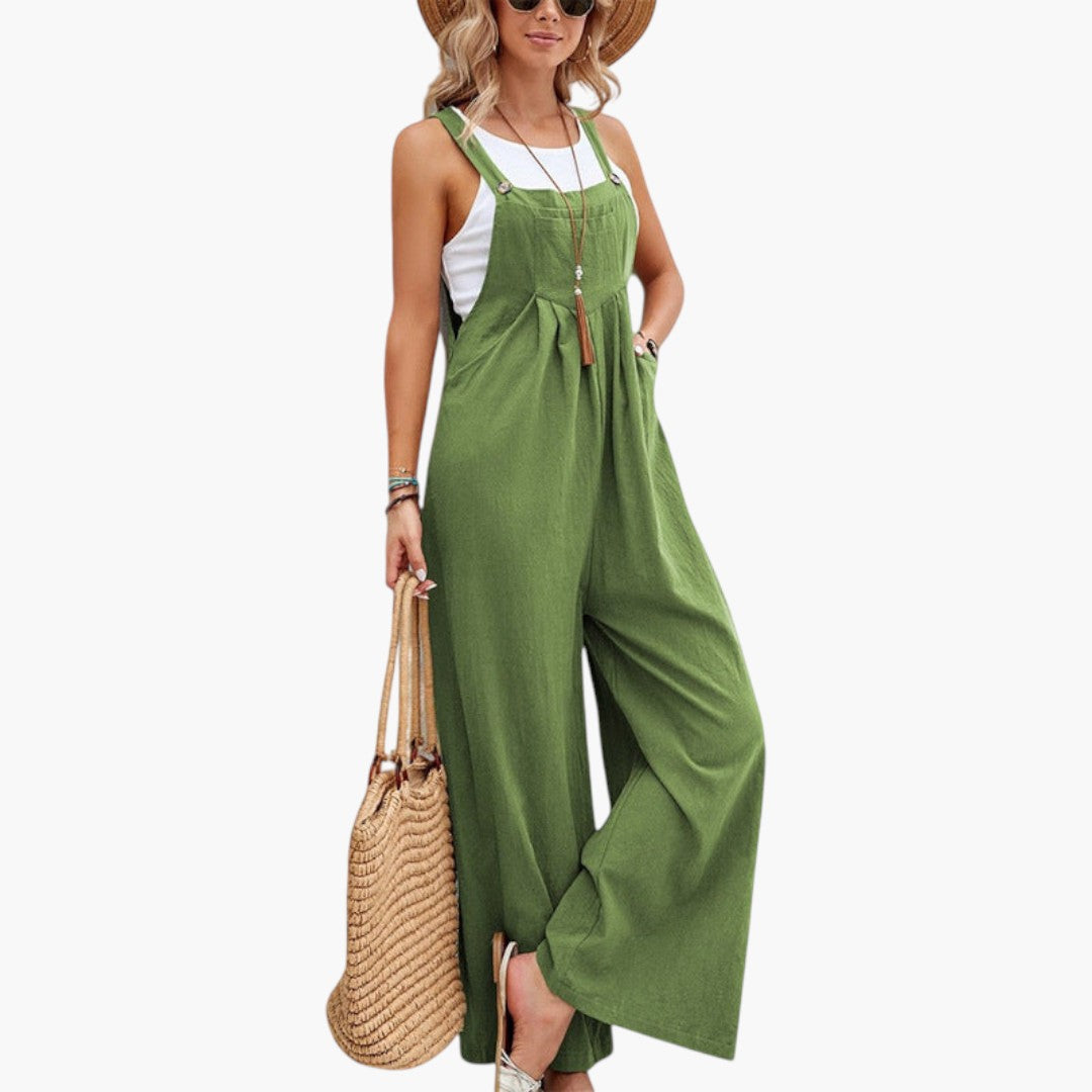 Combinaison femme à bretelles et jambes larges