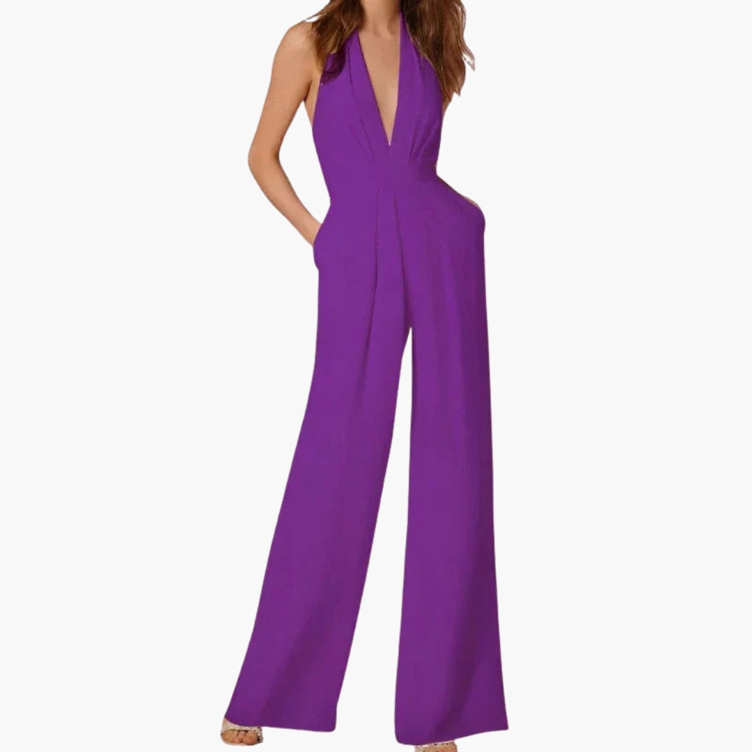 Women's jumpsuit with halter neck and wide legs