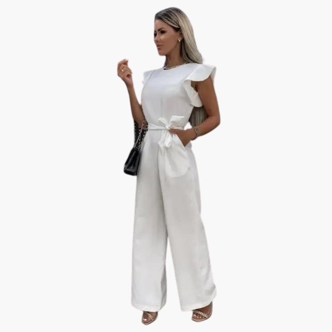 Combinaison femme à col rond et lien à la taille