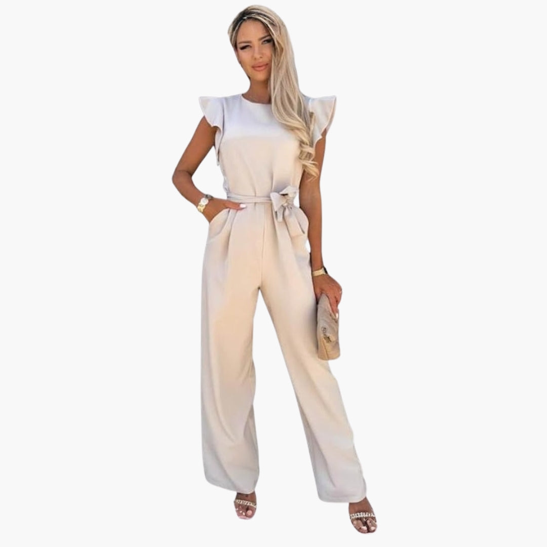Combinaison femme à col rond et lien à la taille