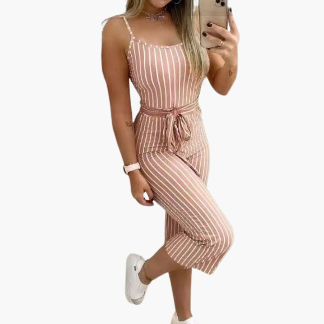 Combinaison femme à fines bretelles et lien à la taille
