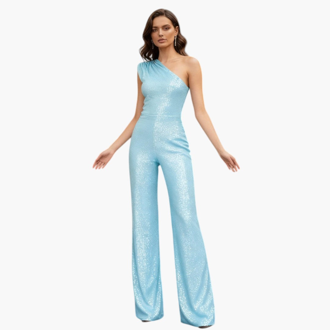One-shoulder jumpsuit for women with wide legs