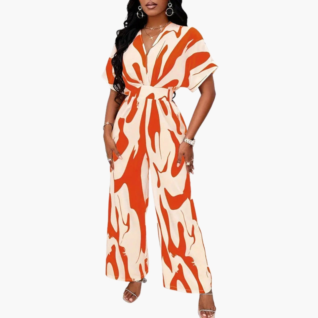 Combinaison femme avec col V et lien à la taille