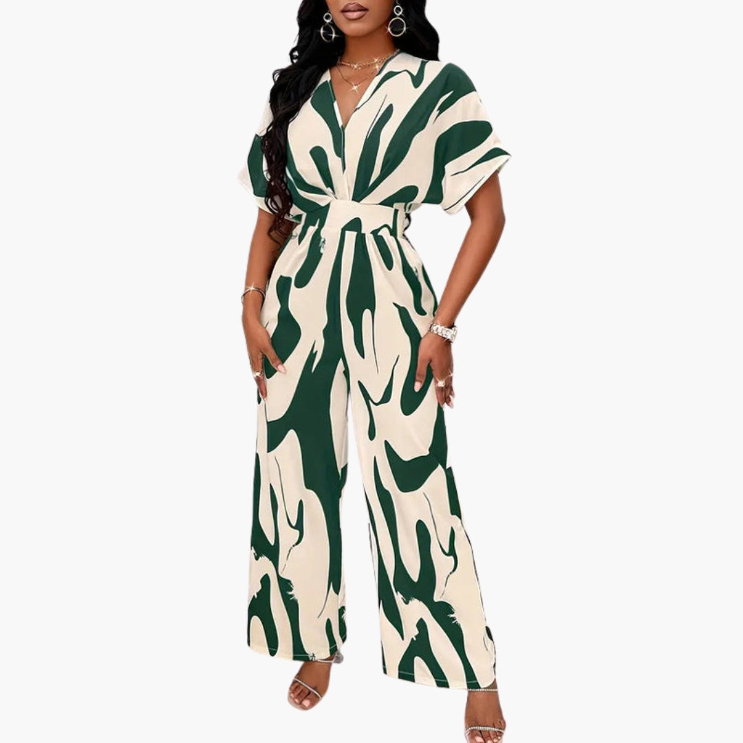Combinaison femme avec col V et lien à la taille