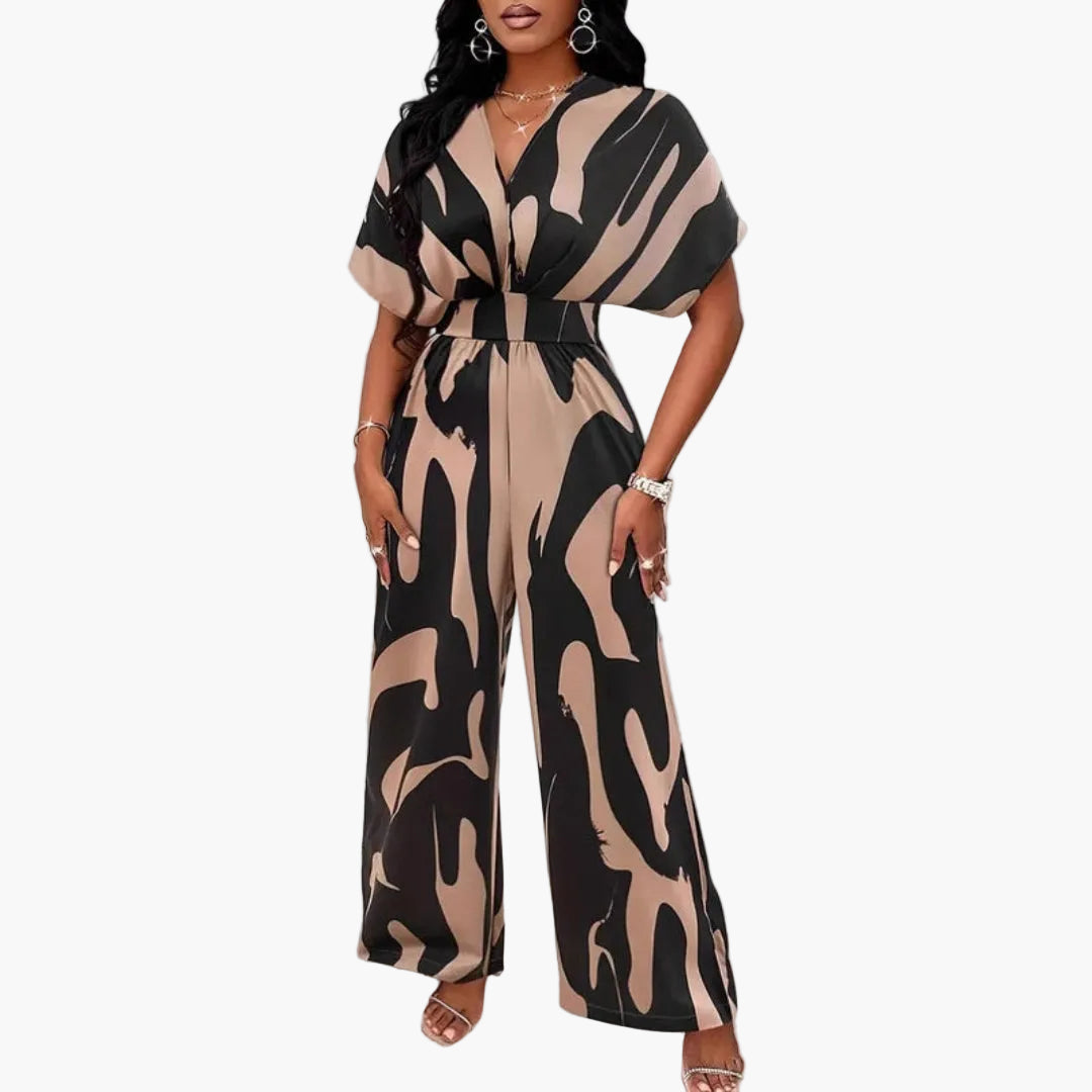 Combinaison femme avec col V et lien à la taille