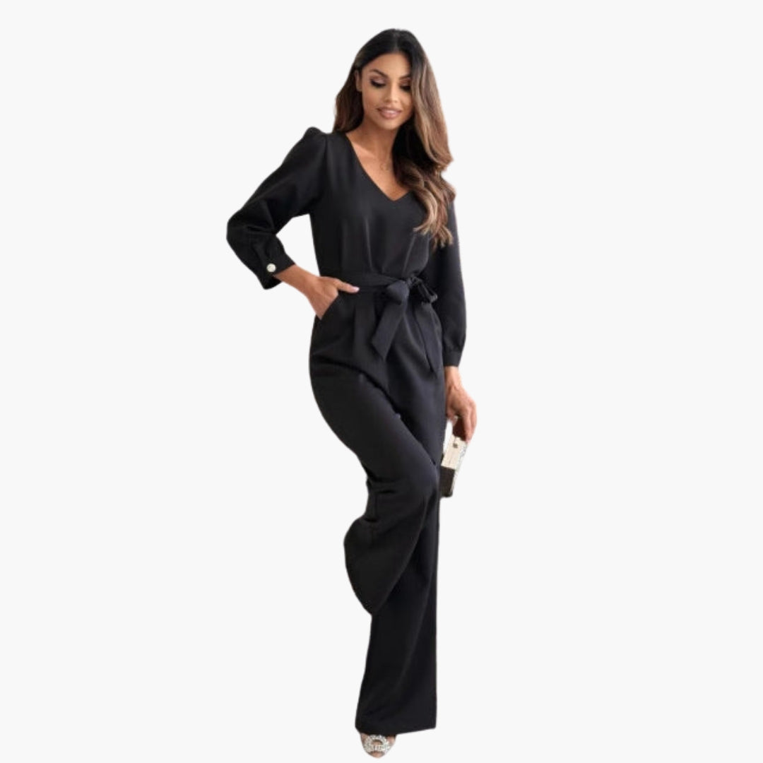 Women's jumpsuit with V-neck and waist belt