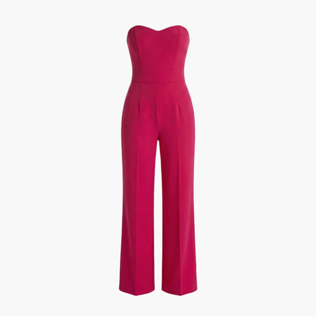 Mono de mujer con corpiño sin tirantes y pantalones anchos