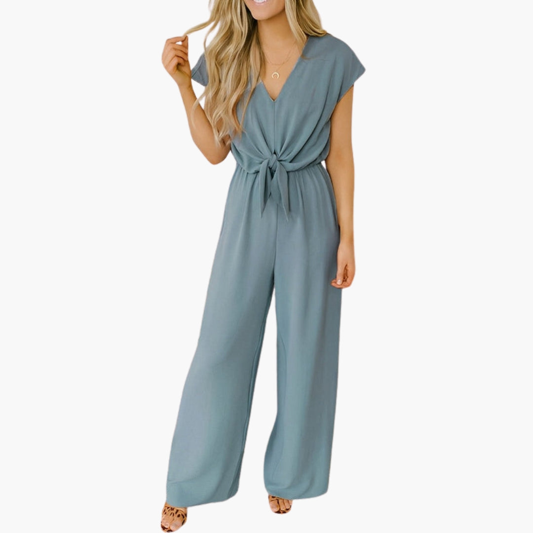 Combinaison femme col V avec lien à nouer à la taille