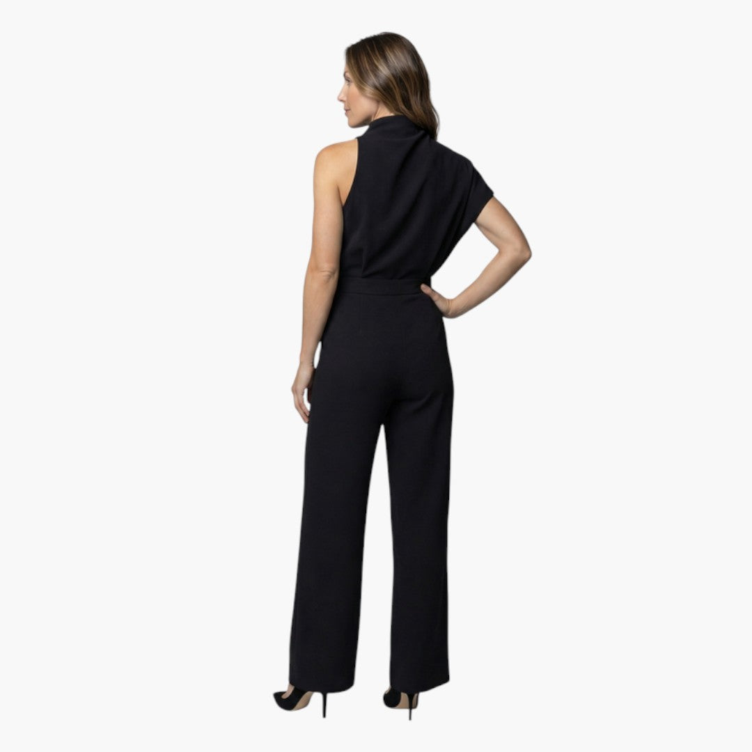 Combinaison femme col montant asymétrique avec jambes larges