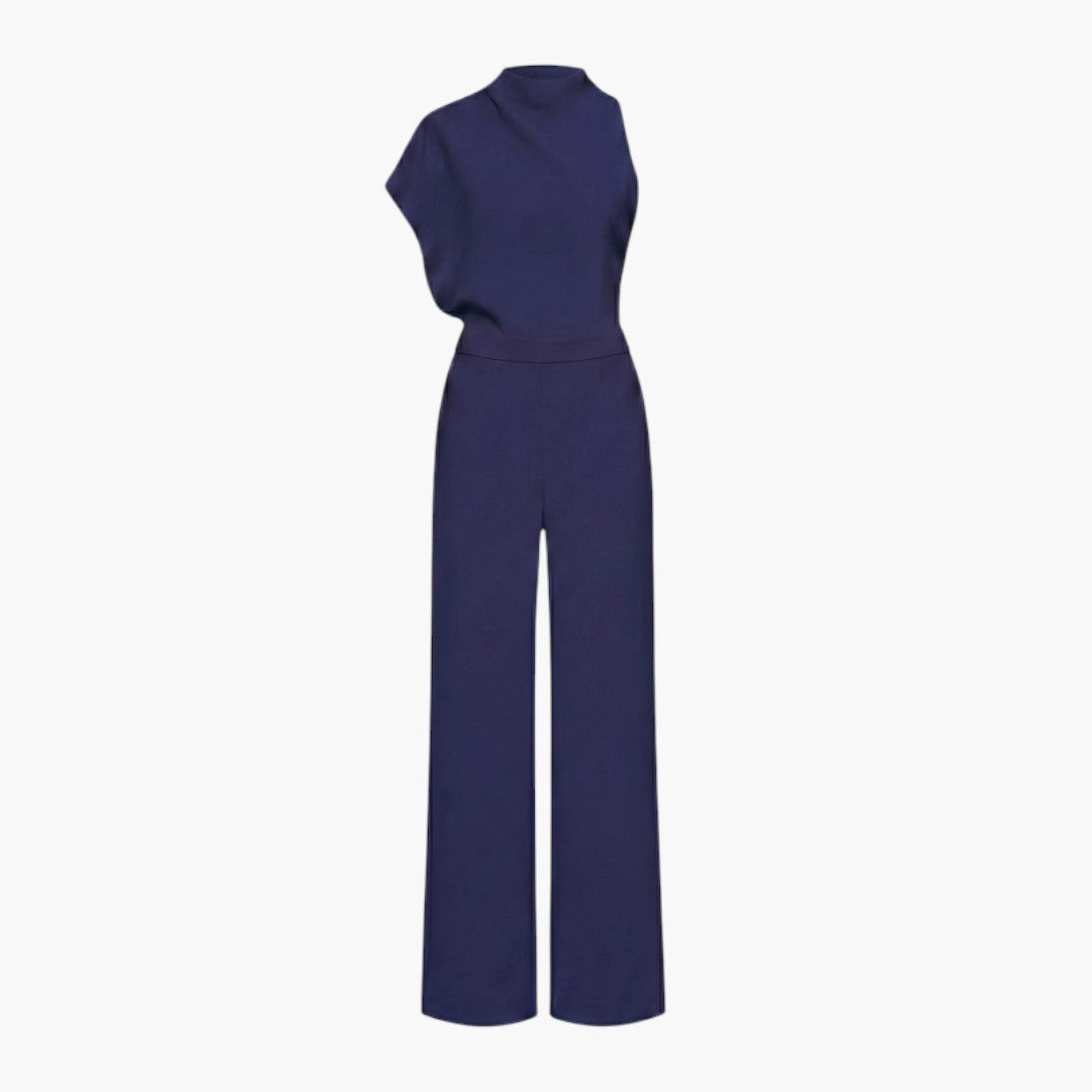Combinaison femme col montant asymétrique avec jambes larges