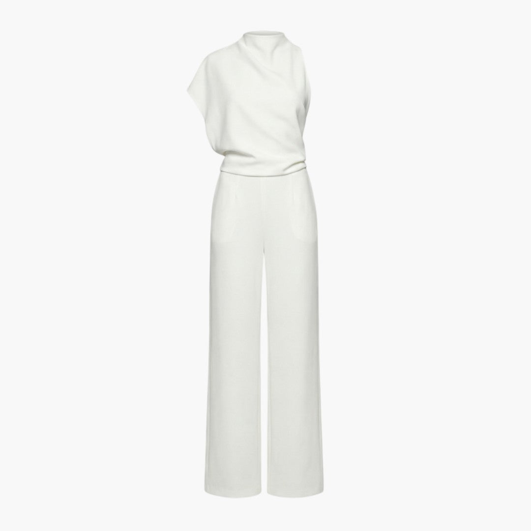 Combinaison femme col montant asymétrique avec jambes larges