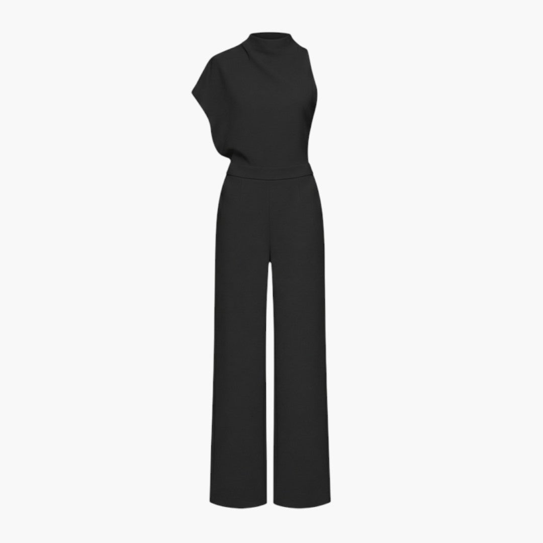 Combinaison femme col montant asymétrique avec jambes larges