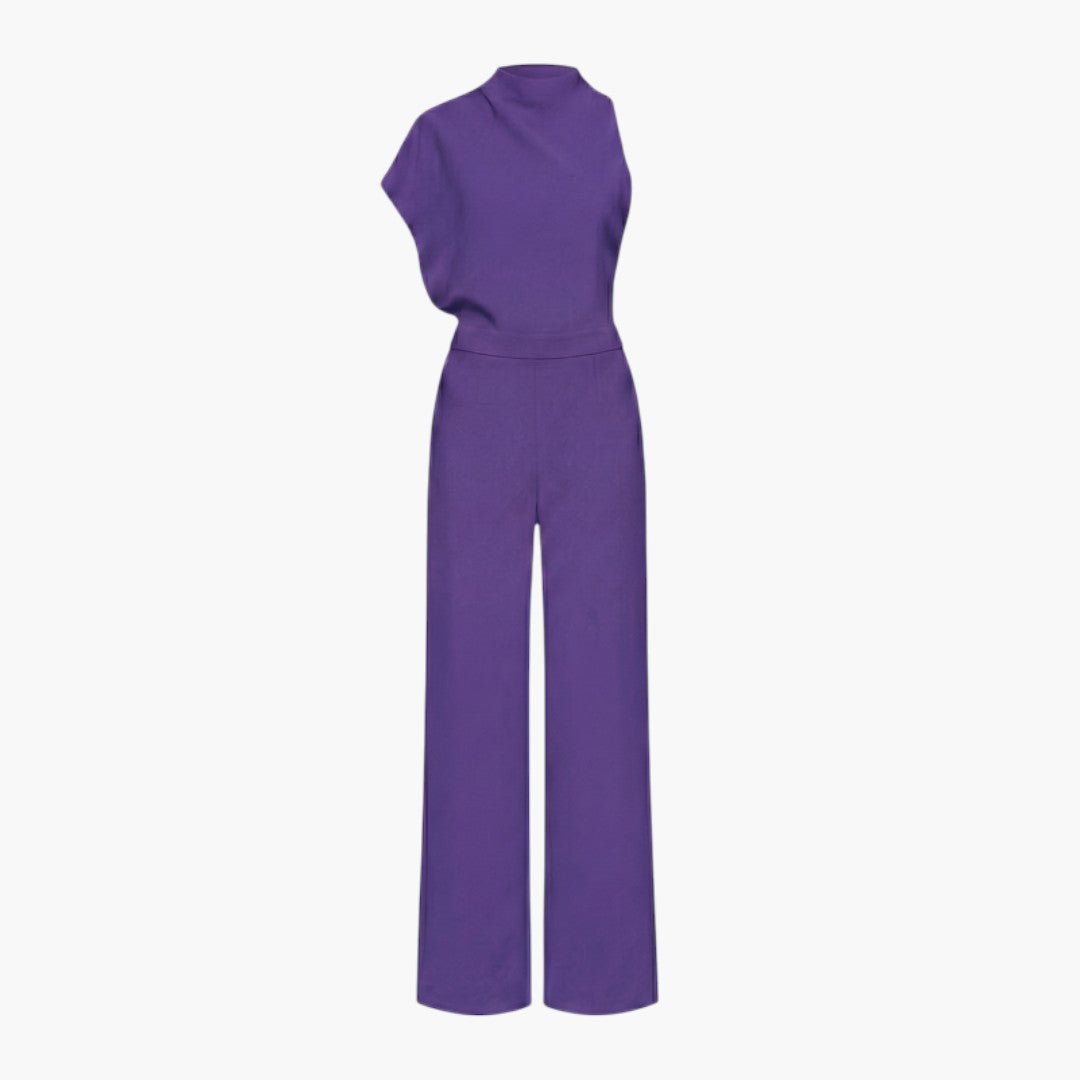 Combinaison femme col montant asymétrique avec jambes larges
