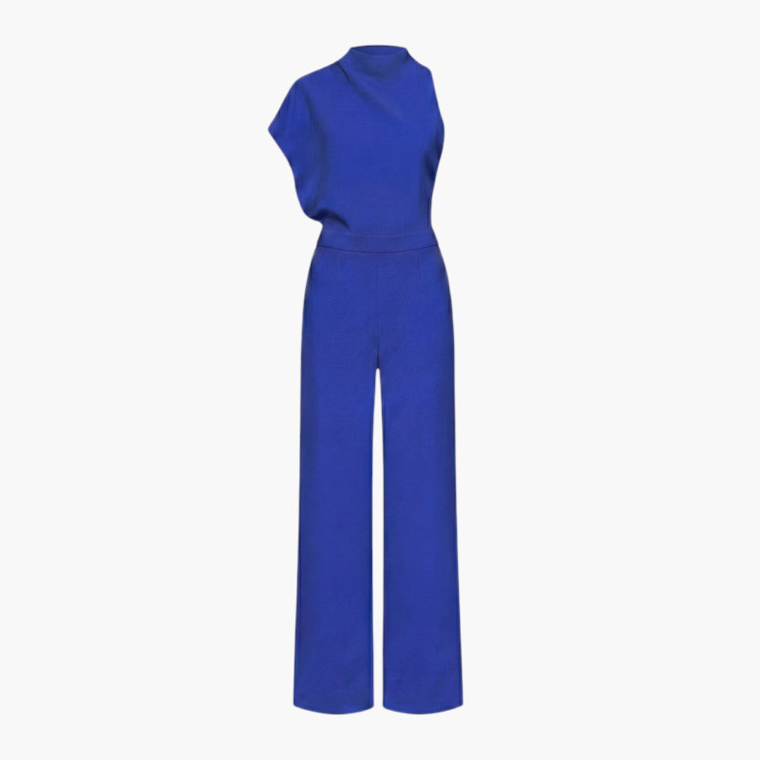 Combinaison femme col montant asymétrique avec jambes larges