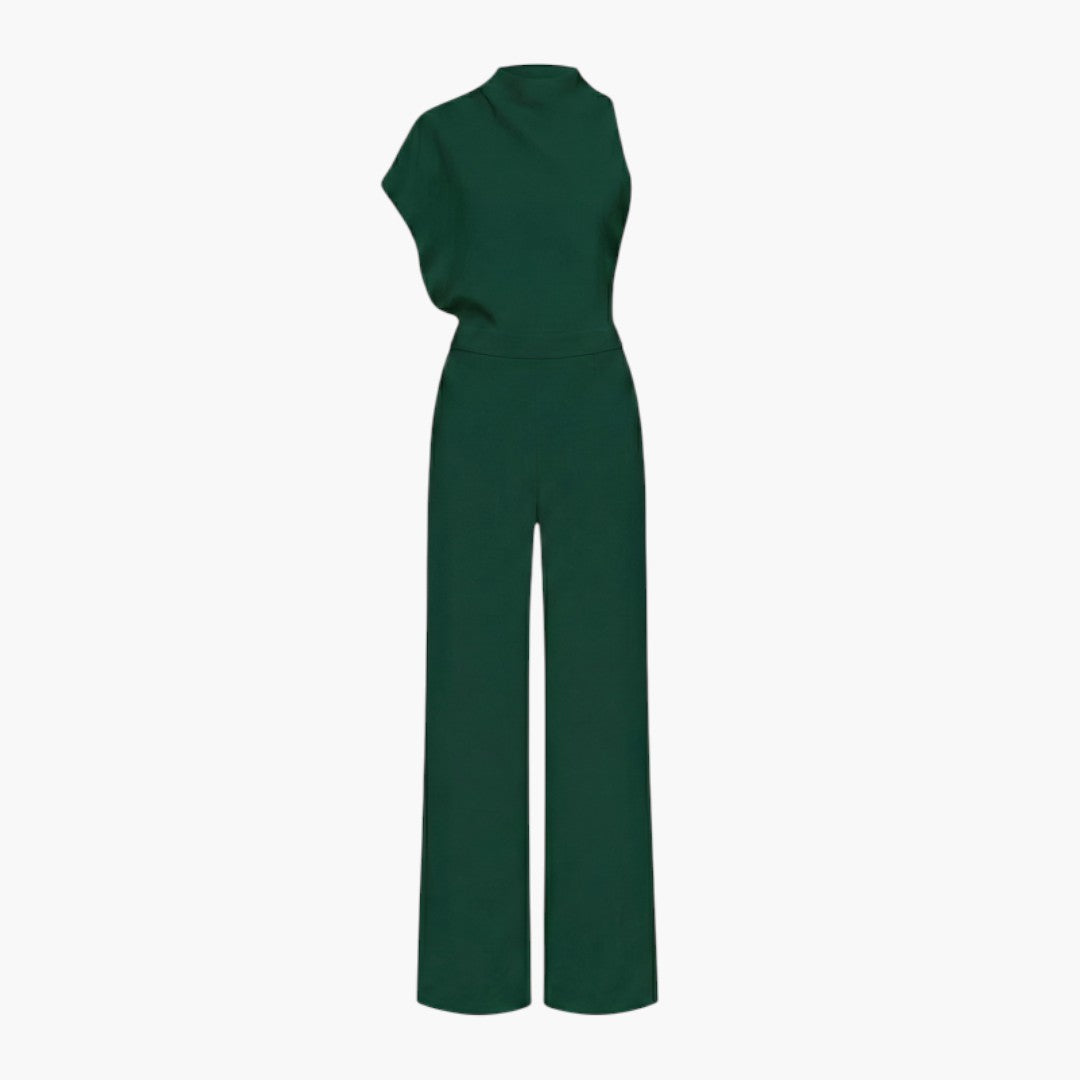 Combinaison femme col montant asymétrique avec jambes larges