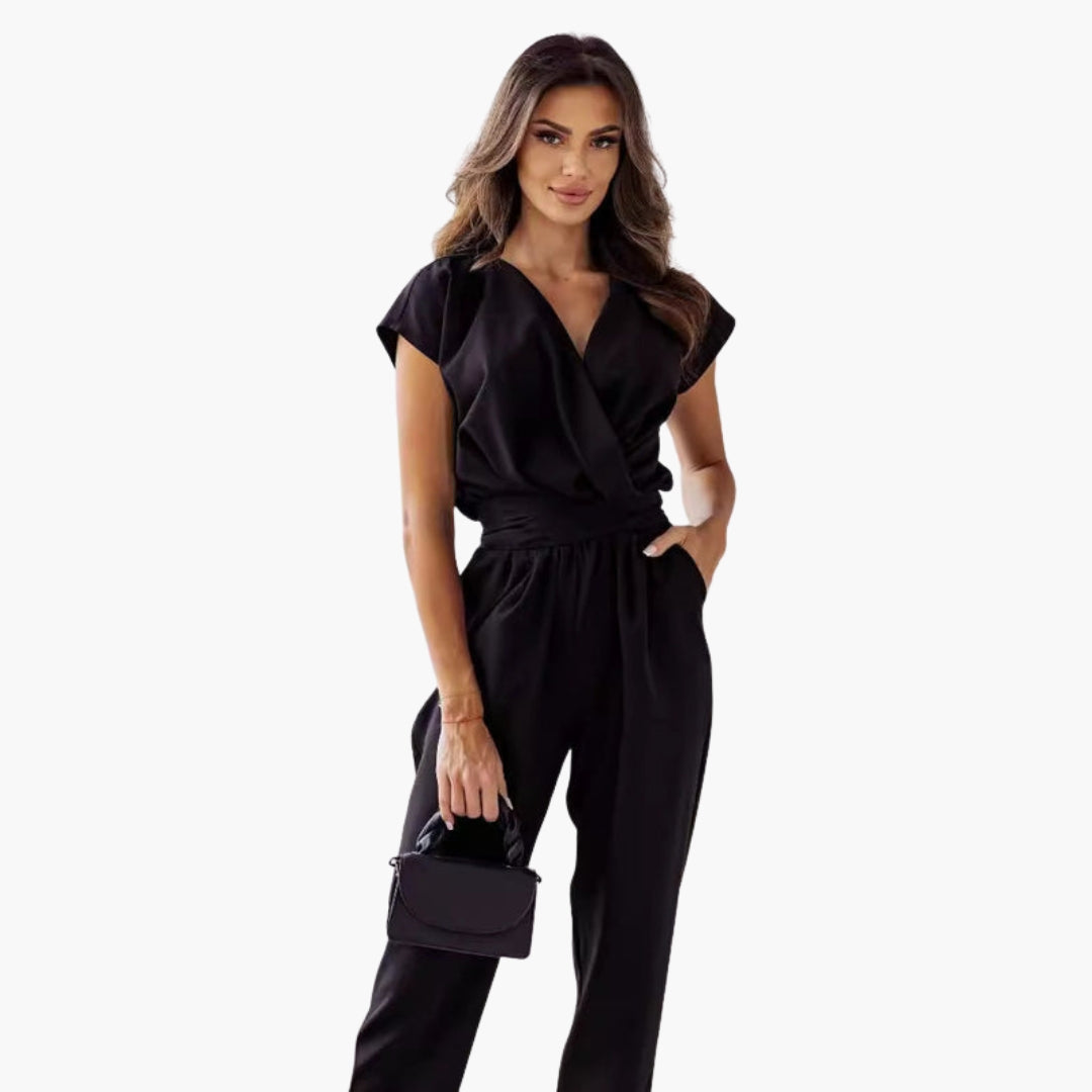 Combinaison femme manches courtes avec col V croisé
