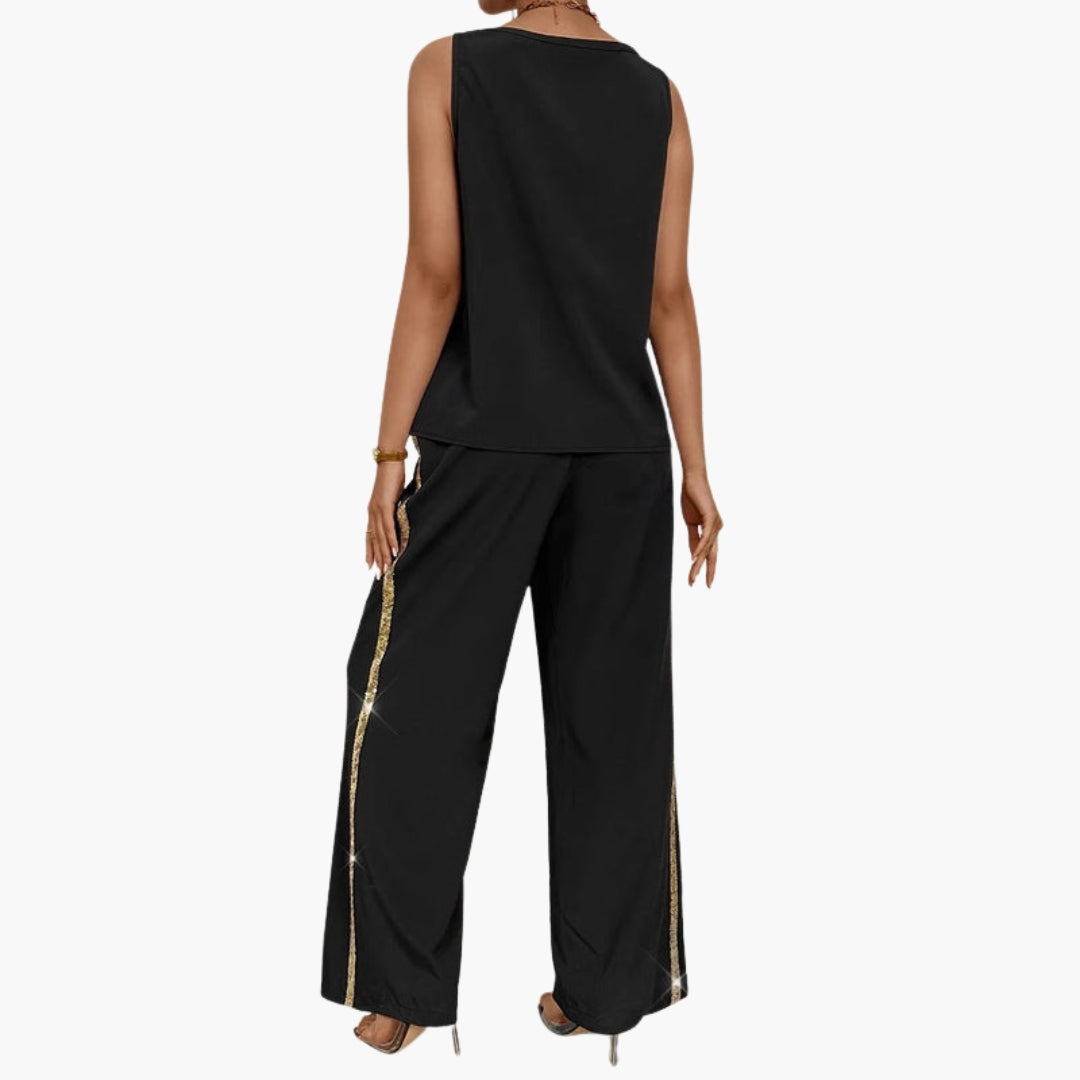 Sleeveless women's jumpsuit with V-neck and wide legs