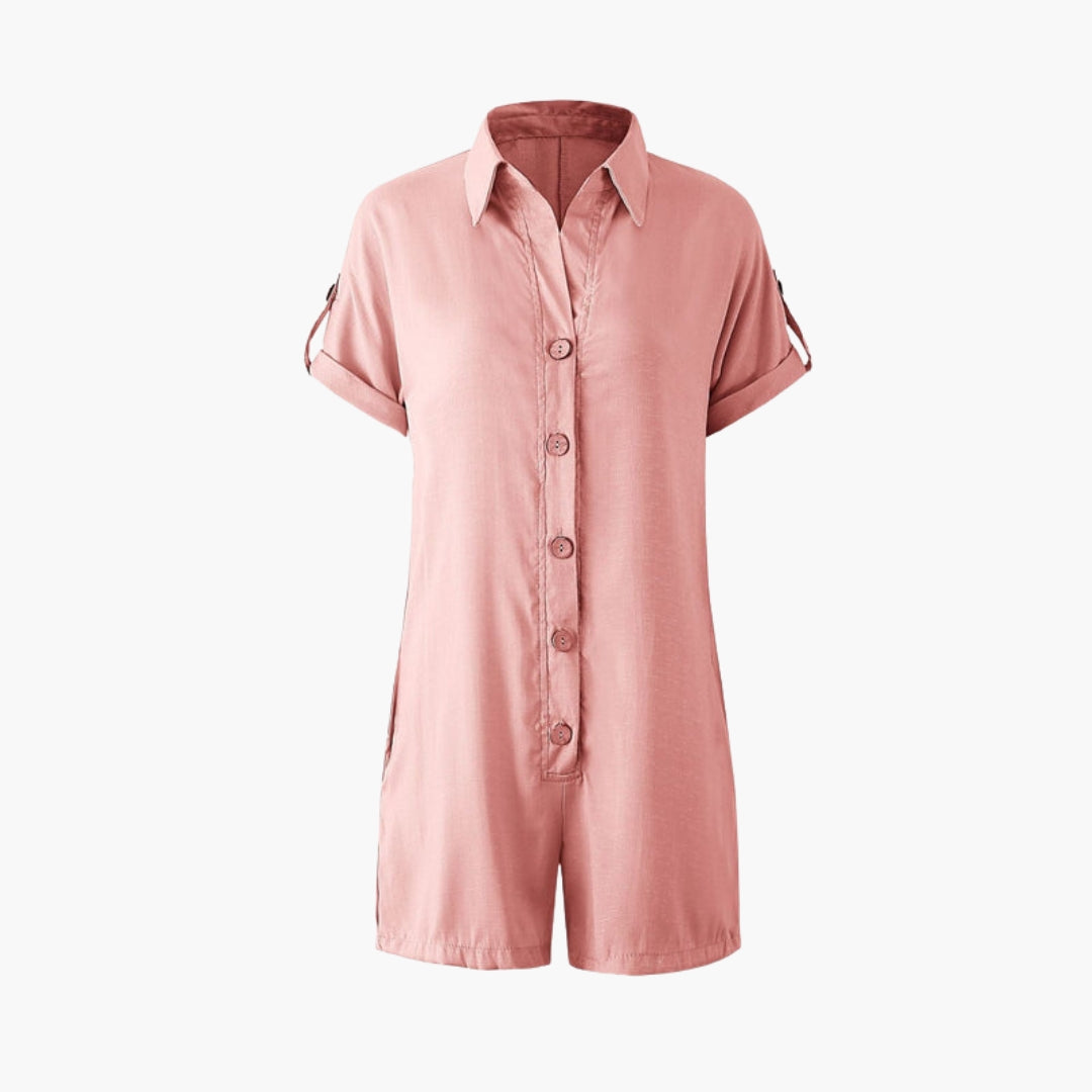 Combinaison short femme avec col chemise