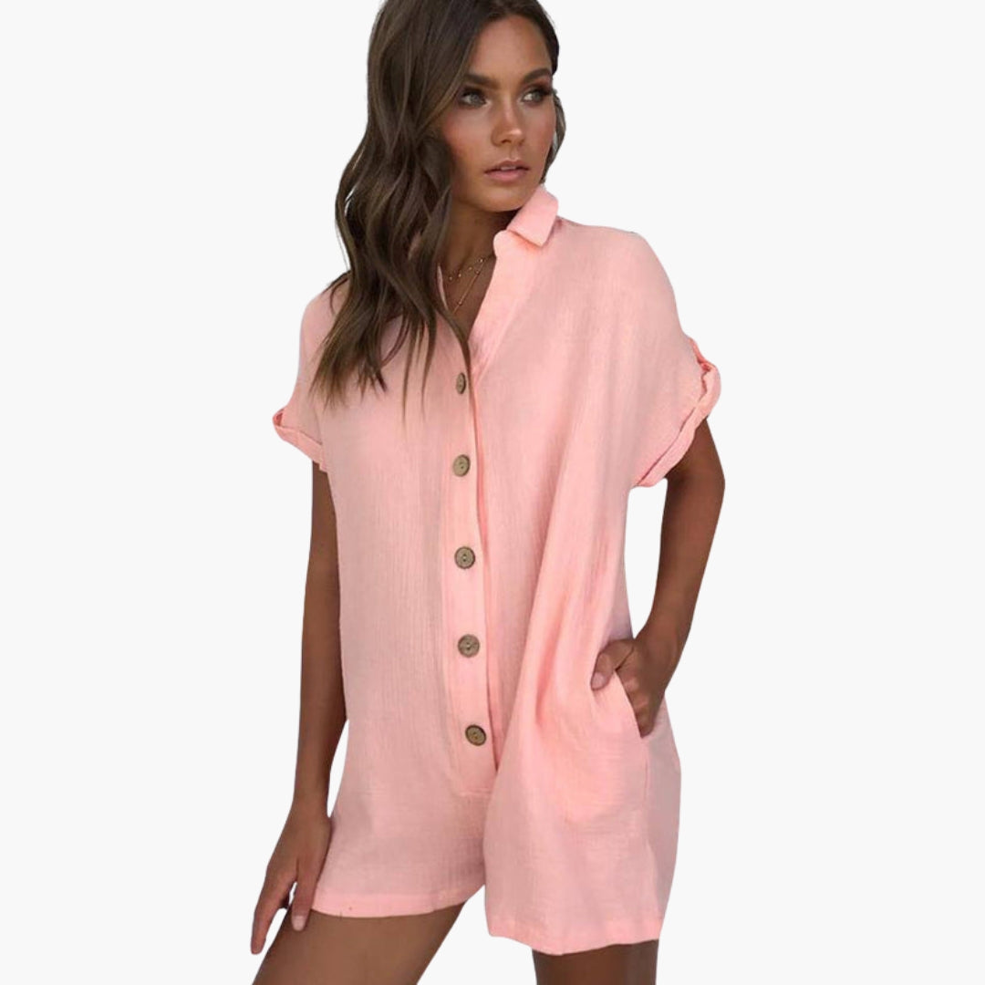 Combinaison short femme avec col chemise