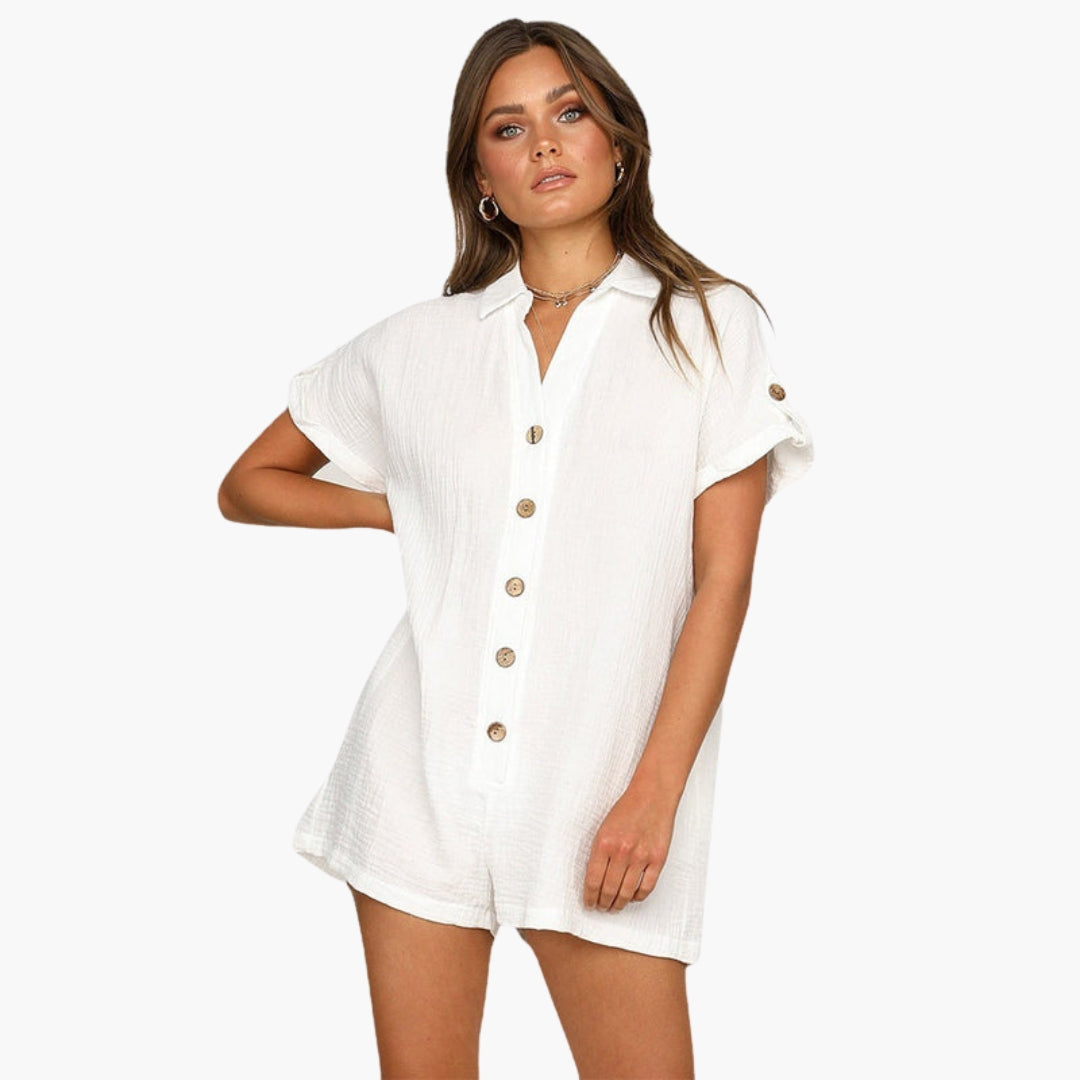 Combinaison short femme avec col chemise