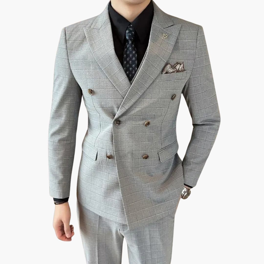 Costume pour homme trois pièces à motif à carreaux avec col à revers