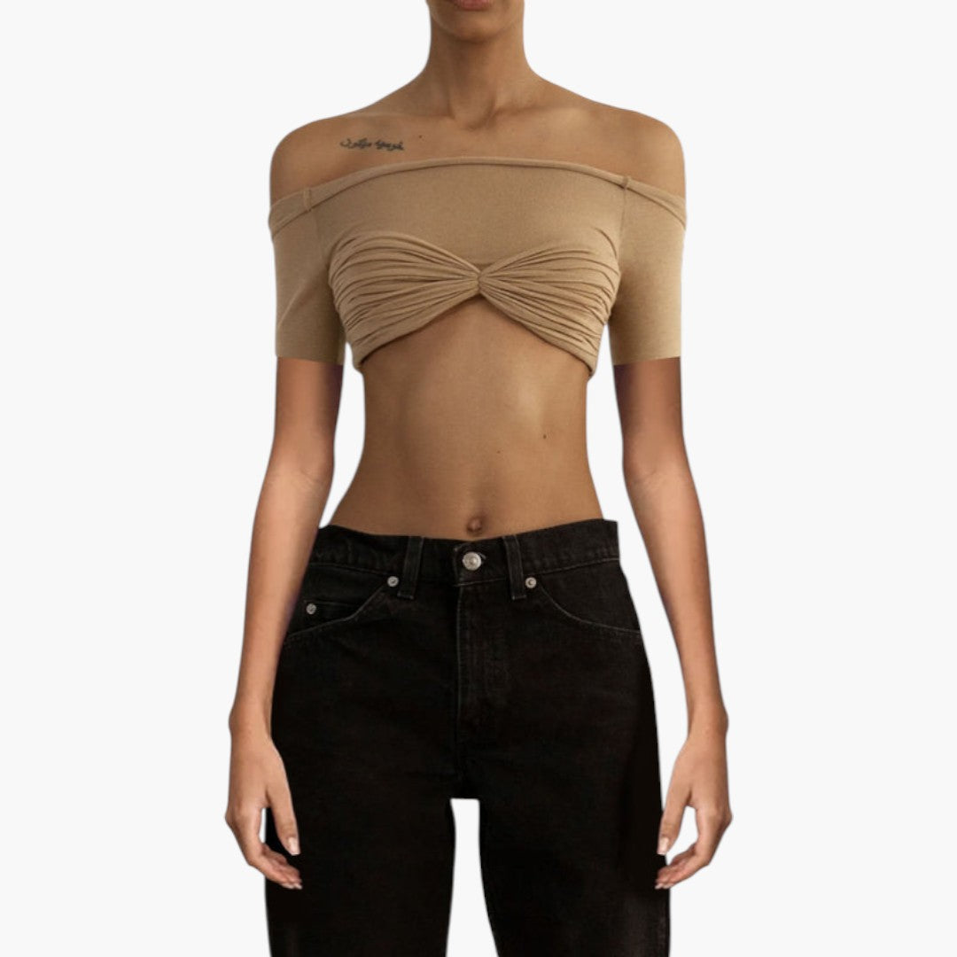 Top corto para mujer con escote Bardot