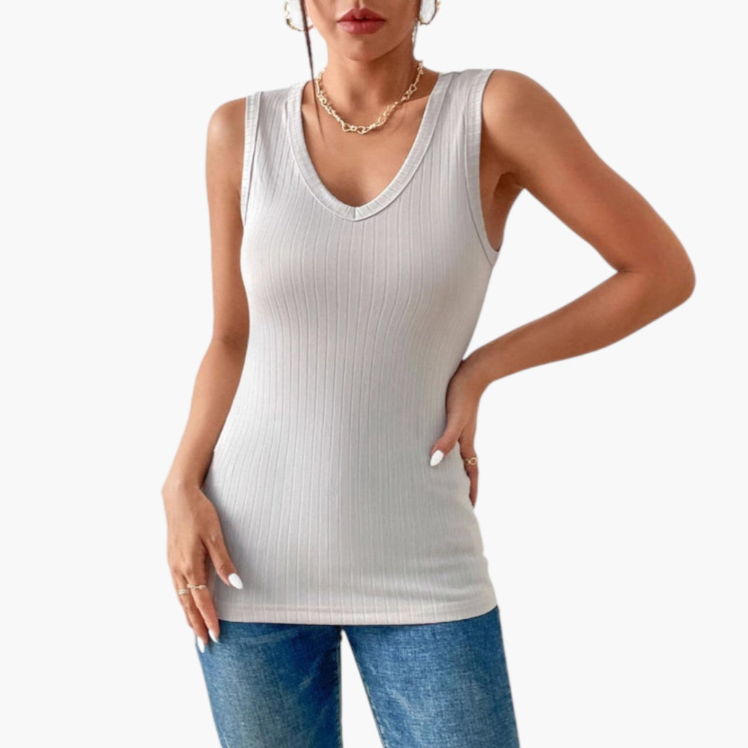 Damen-Top mit V-Ausschnitt und Rippstruktur
