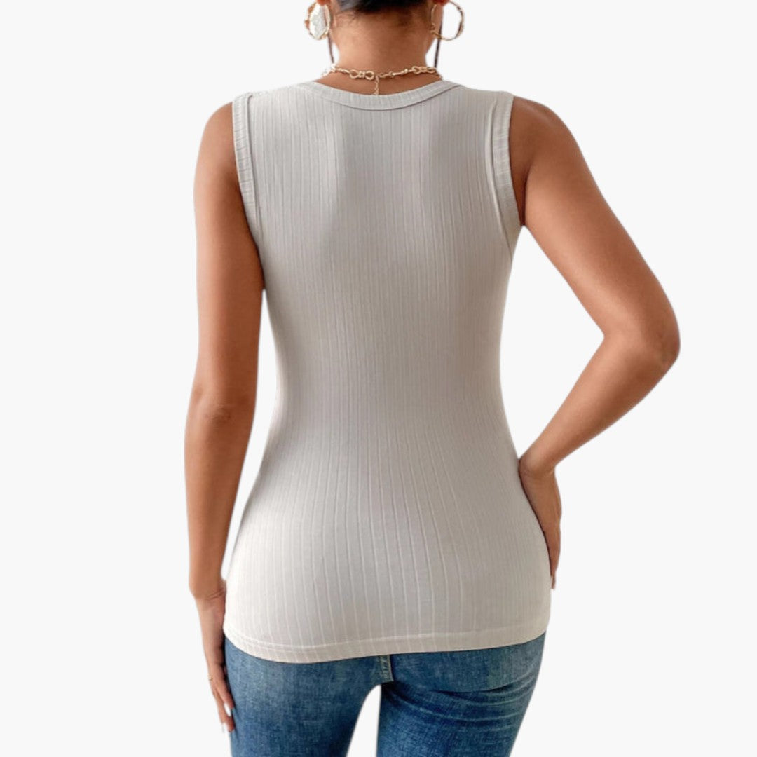 Damen-Top mit V-Ausschnitt und Rippstruktur