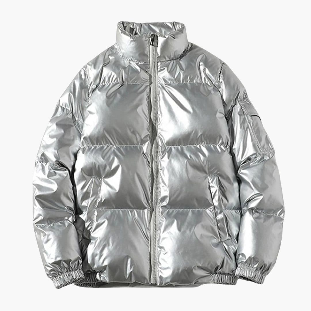 Glänzende Herren-Daunenjacke mit Stehkragen