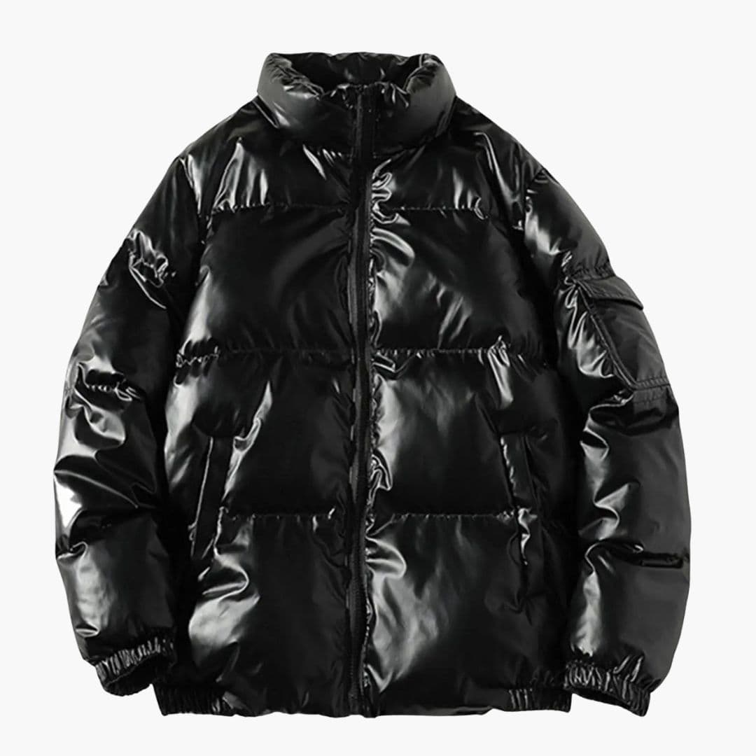 Glänzende Herren-Daunenjacke mit Stehkragen
