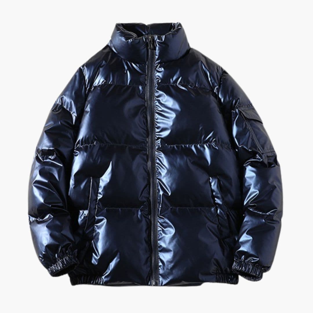 Glänzende Herren-Daunenjacke mit Stehkragen