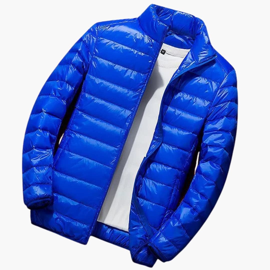 Chaqueta acolchada con capucha para hombre con acolchado horizontal y cierre frontal con cremallera