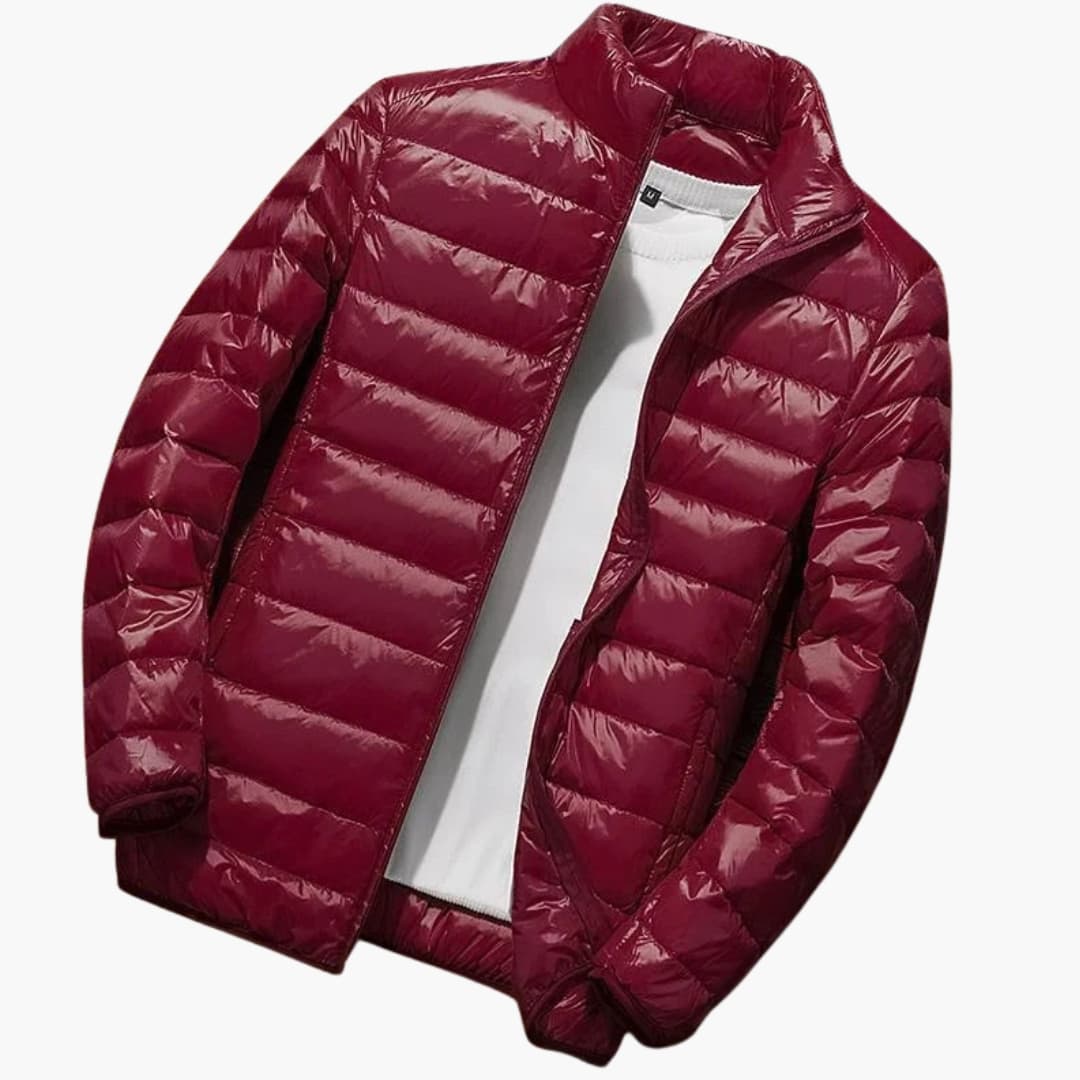 Chaqueta acolchada con capucha para hombre con acolchado horizontal y cierre frontal con cremallera