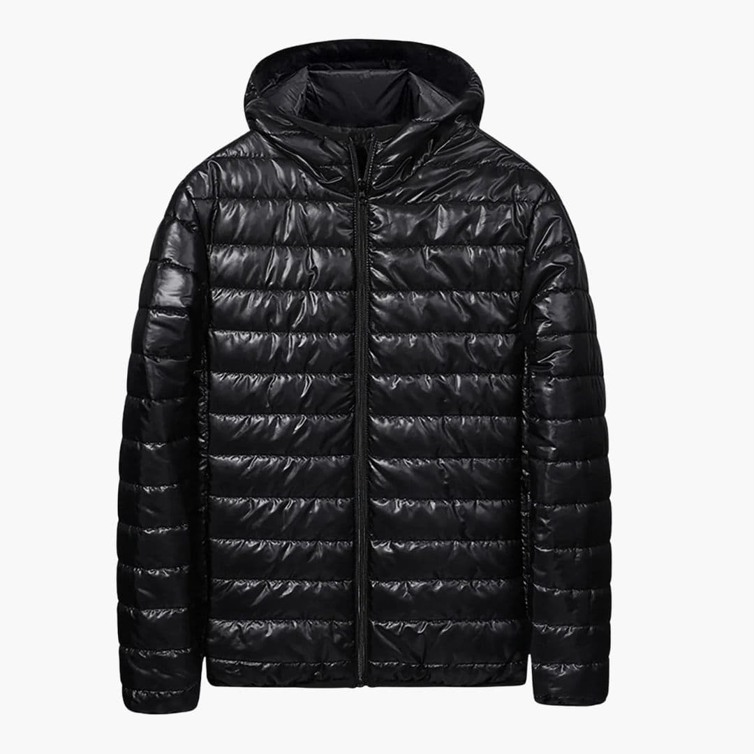 Casaco acolchoado masculino com capuz e matelassê horizontal