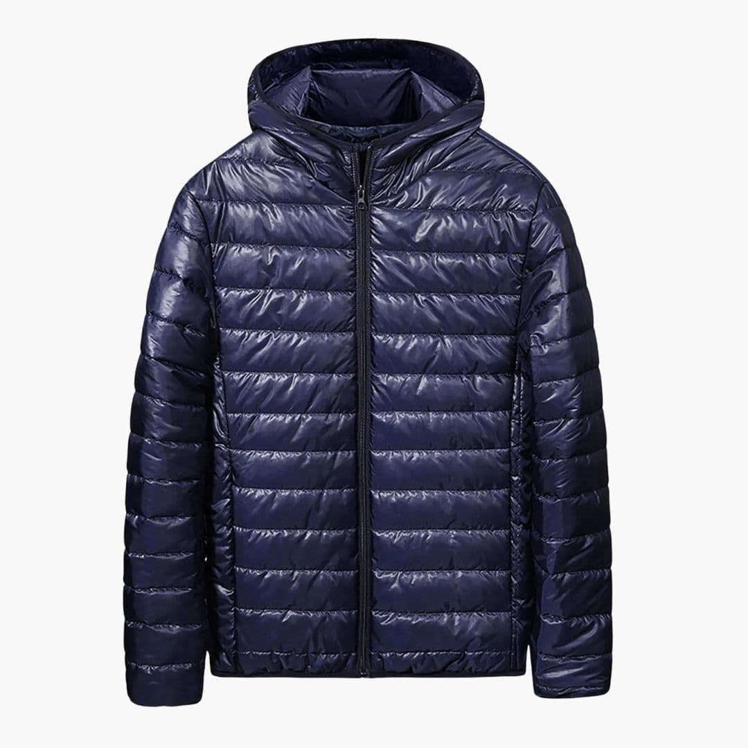 Casaco acolchoado masculino com capuz e matelassê horizontal