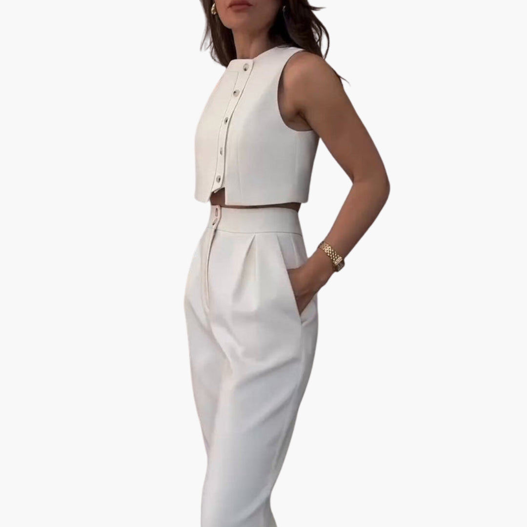 Ensemble Femme Deux Pièces avec Gilet à Boutons