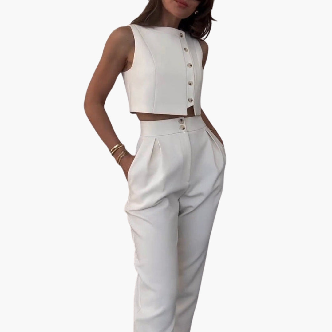Ensemble Femme Deux Pièces avec Gilet à Boutons