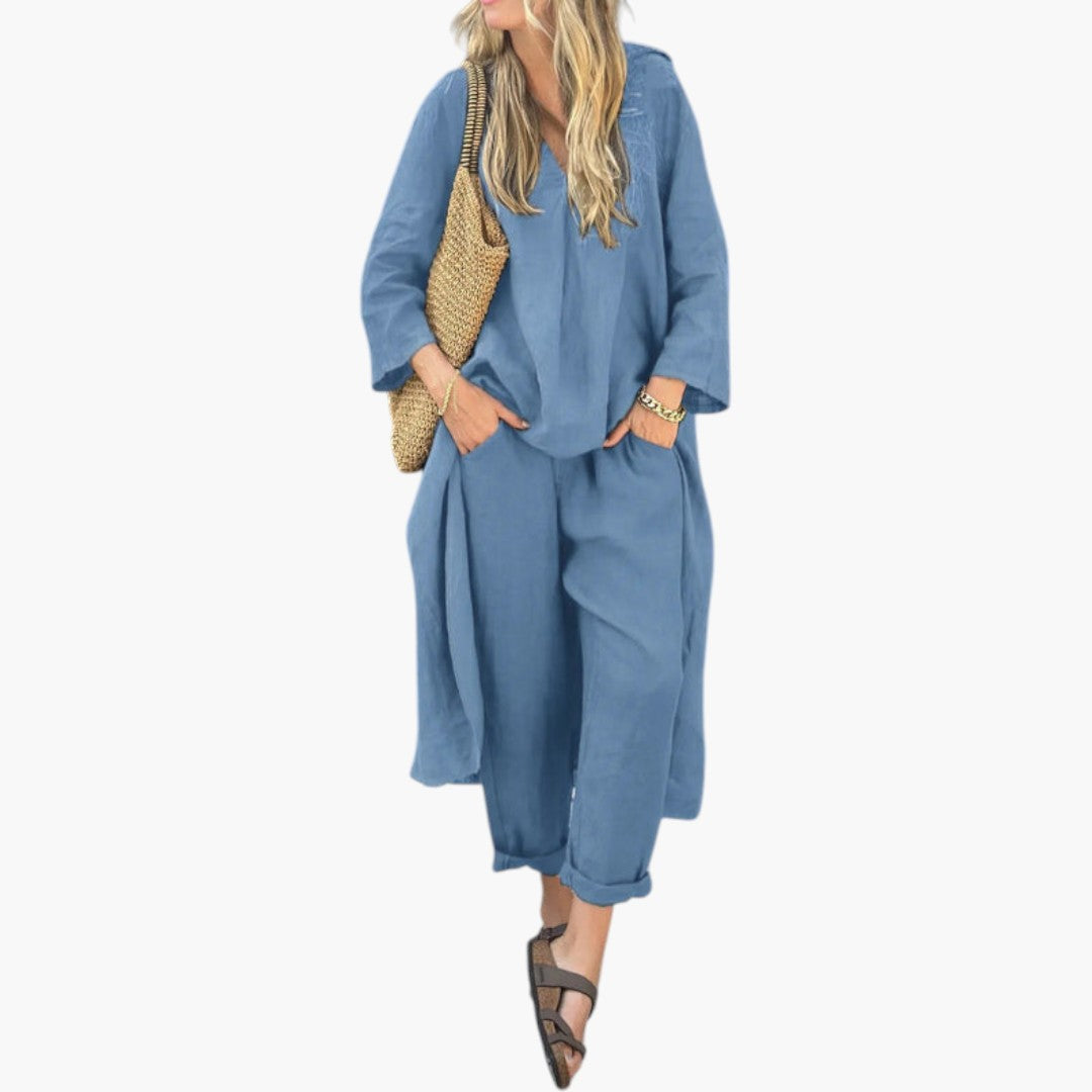 Ensemble Femme Deux Pièces avec Manches Courtes et Taille Élastique