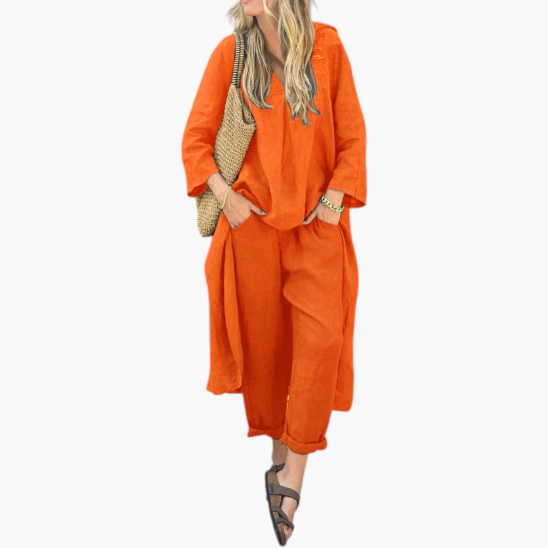 Ensemble Femme Deux Pièces avec Manches Courtes et Taille Élastique
