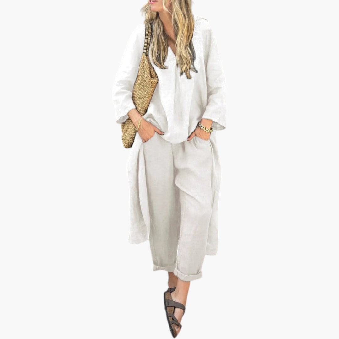 Ensemble Femme Deux Pièces avec Manches Courtes et Taille Élastique