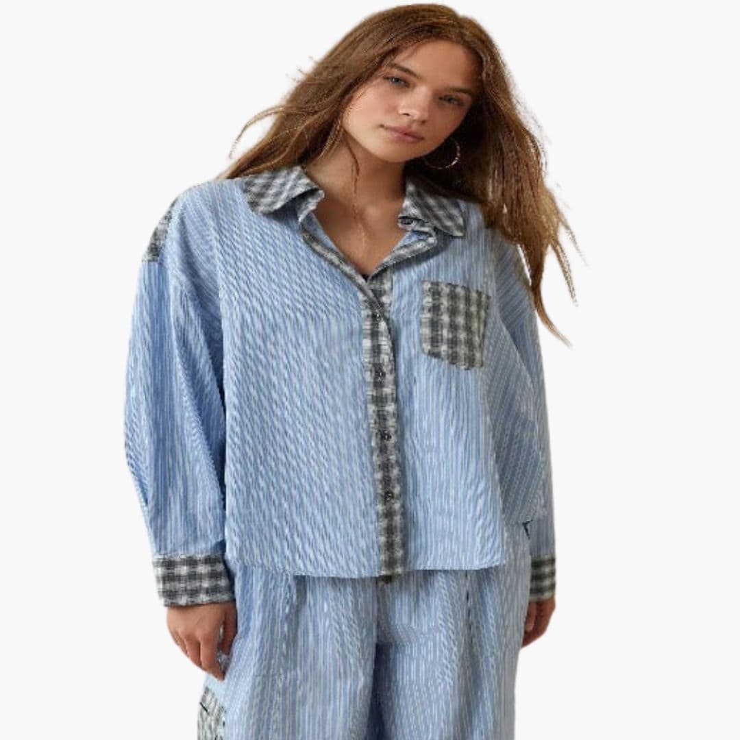 Damen Zweiteiliges Pyjama-Set mit Tasche und Muster
