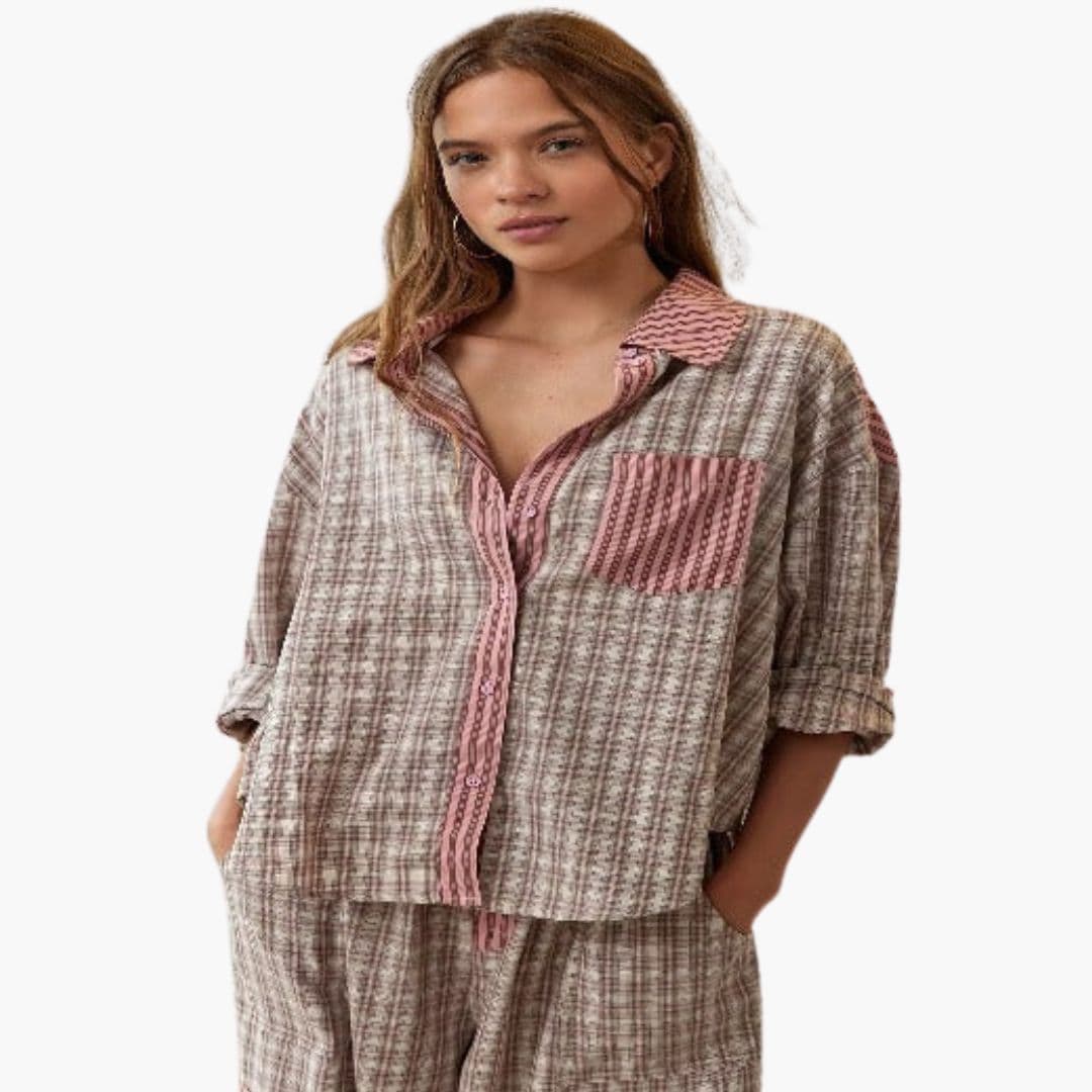 Damen Zweiteiliges Pyjama-Set mit Tasche und Muster