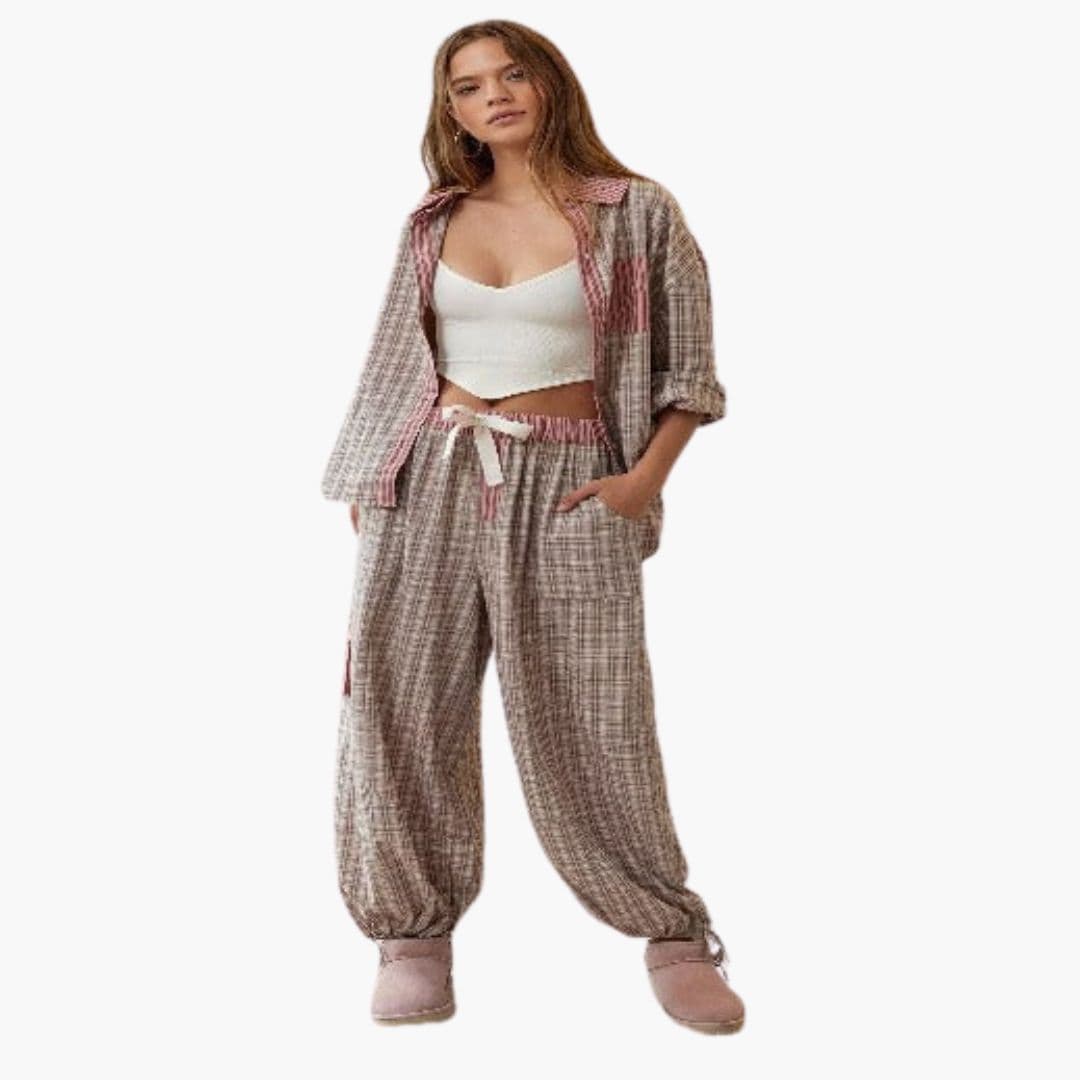 Damen Zweiteiliges Pyjama-Set mit Tasche und Muster